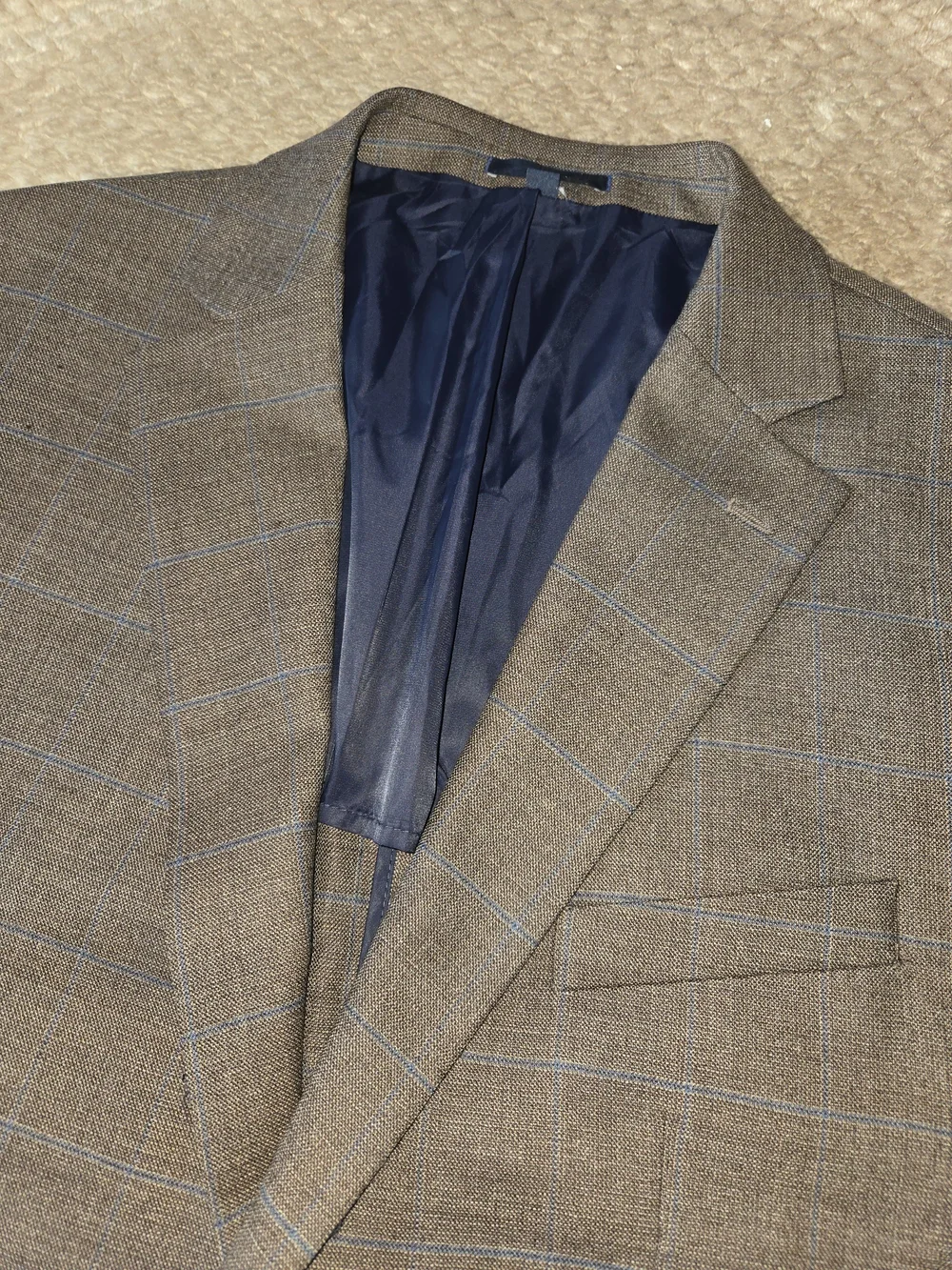 Jos. A. Bank 1905 Brown Blue Windowpane Wool Sport Coat Blazer 48L Tailored Fit